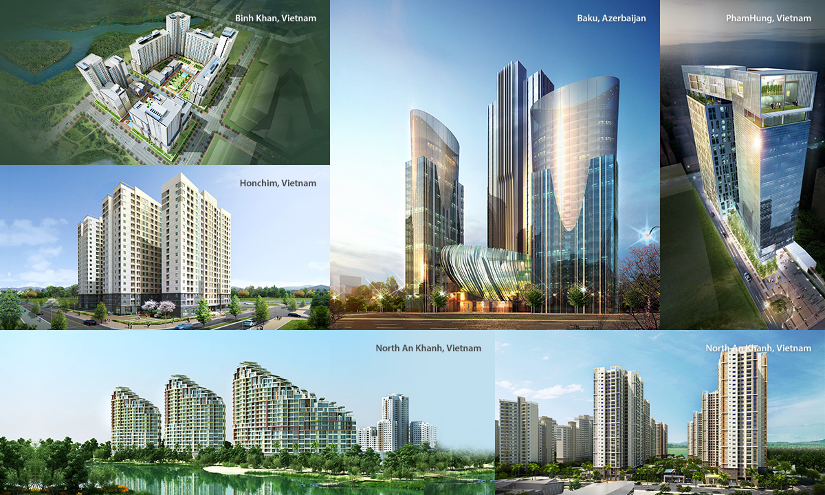 Vietnam’s Binh Khan  Housing Complex,Baku Multipurpose Building in Azerbaijan,Vietnam’s PhamHung Multipurpose Building	,Vietnam’s Honchimin Apartment,Vietnam’s North An Khanh  New Town CH7,Vietnam’s North An Khanh  New Town CH7